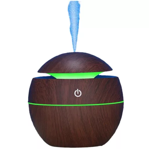 Aroma Diffúzor/Párásító Ultrahangos,  7 Színü Led fénnyel sötét Barna