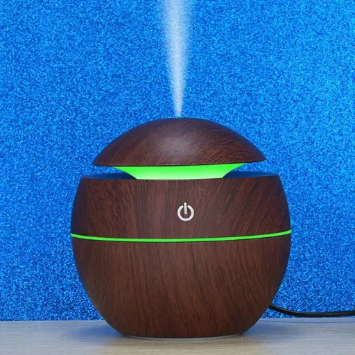 Aroma Diffúzor/Párásító Ultrahangos,  7 Színü Led fénnyel sötét Barna