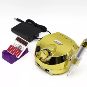   Professzionális Műköröm csiszoló szett – sebességszabályzó pedállal, csiszoló fejekkel. 35000rpm Arany-Metál