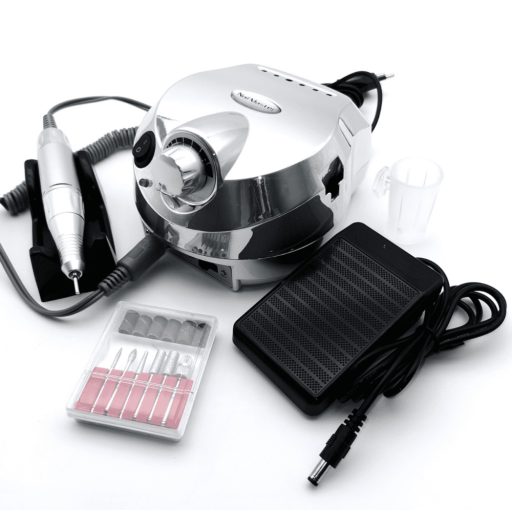 Professzionális Műköröm csiszoló szett – sebességszabályzó pedállal, csiszoló fejekkel. 35000rpm Silver Metál