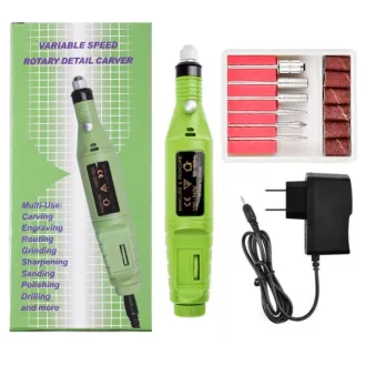   Elektromos Manikűr, Műköröm Pedikűr Csiszológép – 12 cserélhető fejjel Zöld