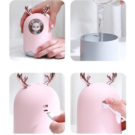 H2O Egeres Párásító, Led Világítással 300ML Pink