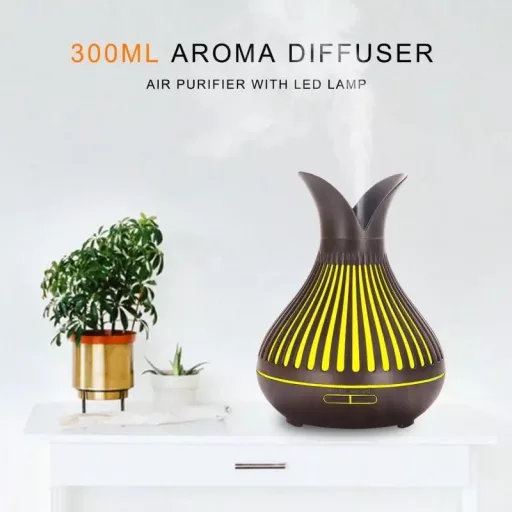 Ultrahangos Aroma Diffúzor/Párásító Tulipán Forma színű led fény Sötét barna