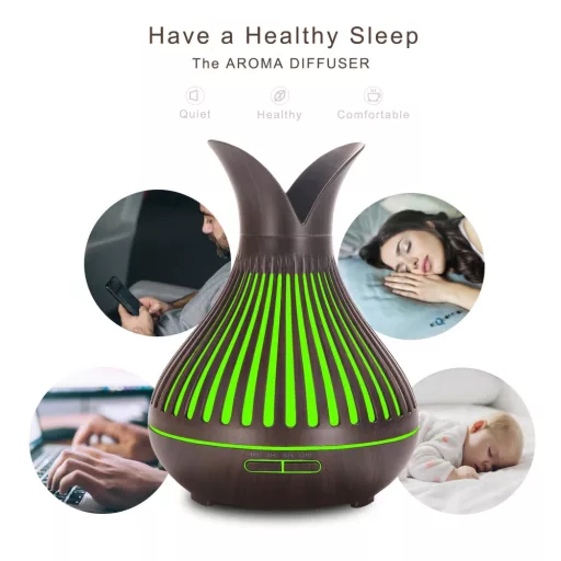 Ultrahangos Aroma Diffúzor/Párásító Tulipán Forma színű led fény Sötét barna