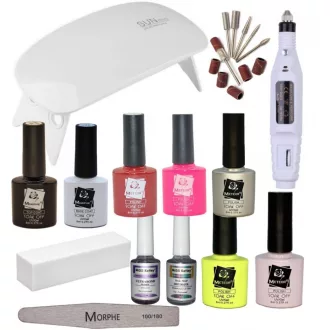   Meteor Gél lakk kezdő szett Mini Uv/ Led lámpával + Körömcsiszoló gép