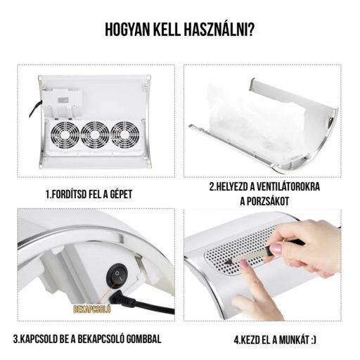 Műkörmös kéztámasz porelszívóval 3 ventilátoros