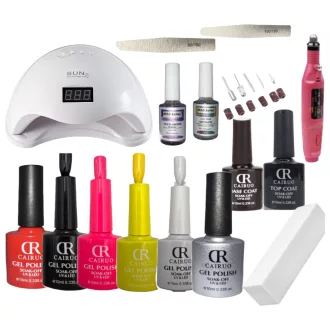   Komplett Cairuo CR Gél lakk Kezdő/Induló szett Uv/Led Műkörmös Lámpával+Kézi csiszológép
