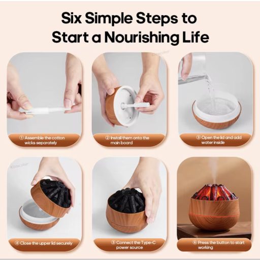 Égő Fa hatású Párásító-Diffúzor Sötét 