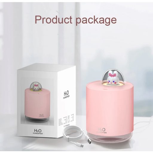 H2O Nyuszis Párásító Led világítással  300ML Rózsaszín
