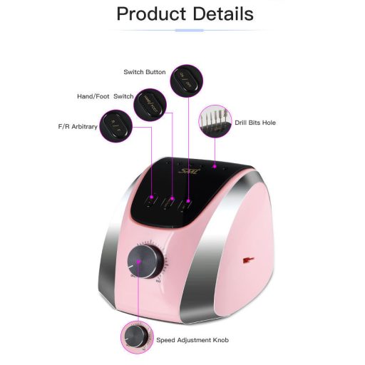 SML M13 Professzionális Körömcsiszoló – 65W, 35 000 RPM Rózsaszín