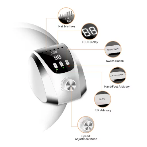 SML M13 Professzionális Körömcsiszoló – 65W, 35 000 RPM Fehér