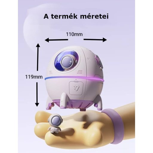 Űrhajós aromadiffúzor és párásító LED fénnyel Kivehető Űrhajóssal  Lila