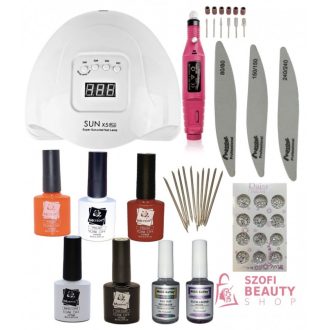   Komplett Meteor Gél lakk Kezdő/Induló szett 54w-os Uv/Led Lámpával + Köröm Csiszológép